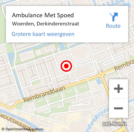 Locatie op kaart van de 112 melding: Ambulance Met Spoed Naar Woerden, Derkinderenstraat op 25 oktober 2017 05:42