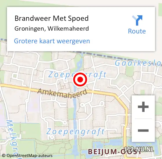 Locatie op kaart van de 112 melding: Brandweer Met Spoed Naar Groningen, Wilkemaheerd op 25 oktober 2017 06:34
