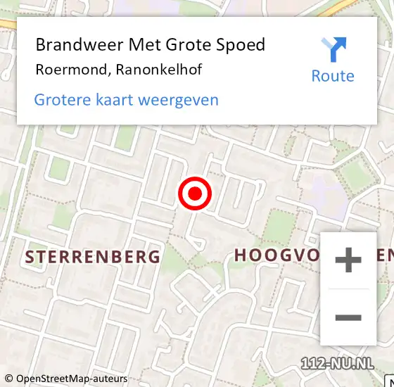 Locatie op kaart van de 112 melding: Brandweer Met Grote Spoed Naar Roermond, Ranonkelhof op 25 oktober 2017 07:57