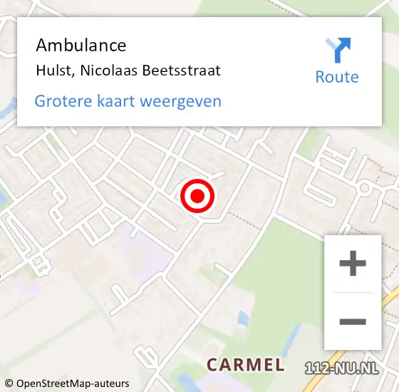 Locatie op kaart van de 112 melding: Ambulance Hulst, Nicolaas Beetsstraat op 25 oktober 2017 08:15