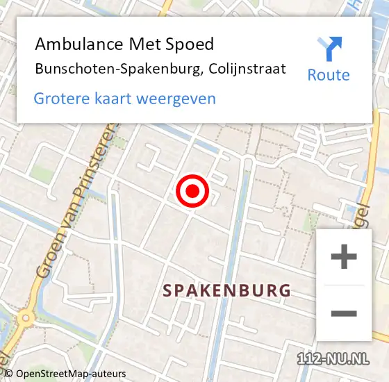 Locatie op kaart van de 112 melding: Ambulance Met Spoed Naar Bunschoten-Spakenburg, Colijnstraat op 25 oktober 2017 09:57