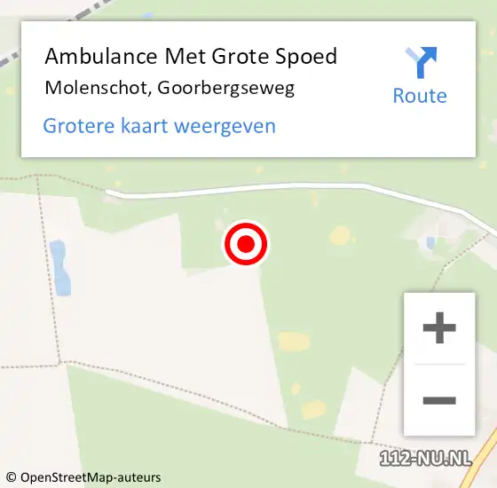 Locatie op kaart van de 112 melding: Ambulance Met Grote Spoed Naar Molenschot, Goorbergseweg op 25 oktober 2017 10:35