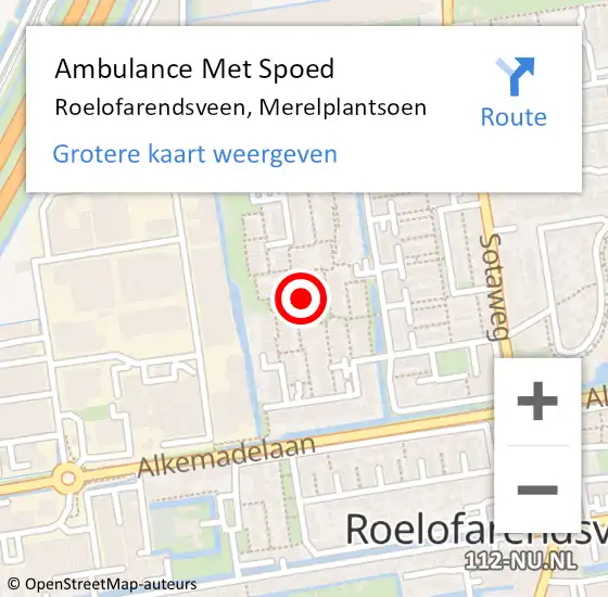 Locatie op kaart van de 112 melding: Ambulance Met Spoed Naar Roelofarendsveen, Merelplantsoen op 25 oktober 2017 11:38