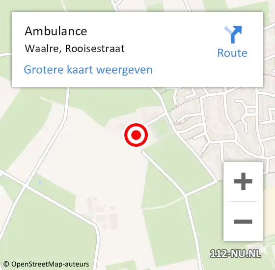 Locatie op kaart van de 112 melding: Ambulance Waalre, Rooisestraat op 25 oktober 2017 13:01