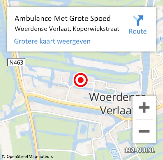 Locatie op kaart van de 112 melding: Ambulance Met Grote Spoed Naar Woerdense Verlaat, Koperwiekstraat op 25 oktober 2017 13:30