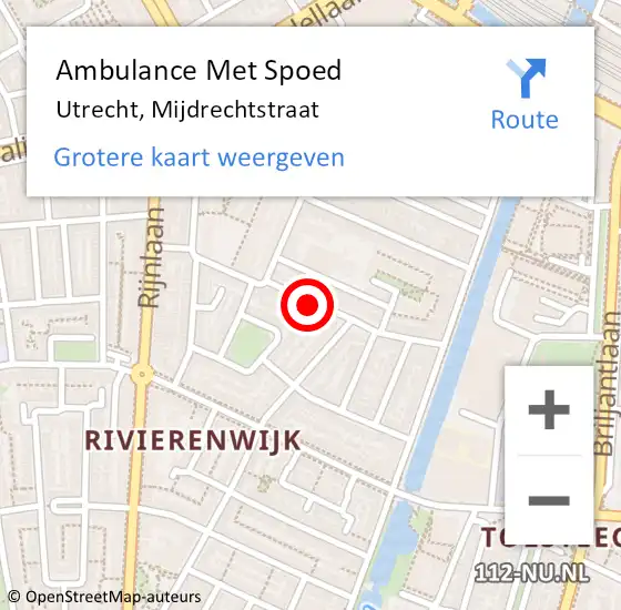 Locatie op kaart van de 112 melding: Ambulance Met Spoed Naar Utrecht, Mijdrechtstraat op 25 oktober 2017 13:32