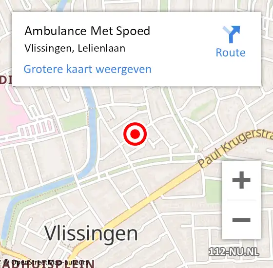 Locatie op kaart van de 112 melding: Ambulance Met Spoed Naar Vlissingen, Lelienlaan op 25 oktober 2017 15:24
