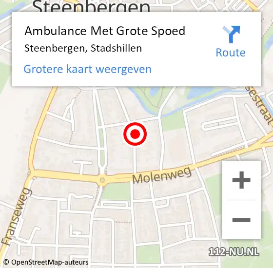 Locatie op kaart van de 112 melding: Ambulance Met Grote Spoed Naar Steenbergen, Stadshillen op 25 oktober 2017 16:44