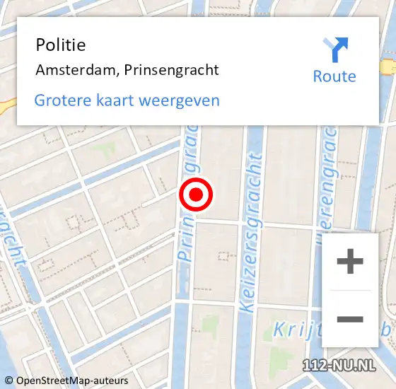 Locatie op kaart van de 112 melding: Politie Amsterdam, Prinsengracht op 25 oktober 2017 17:47