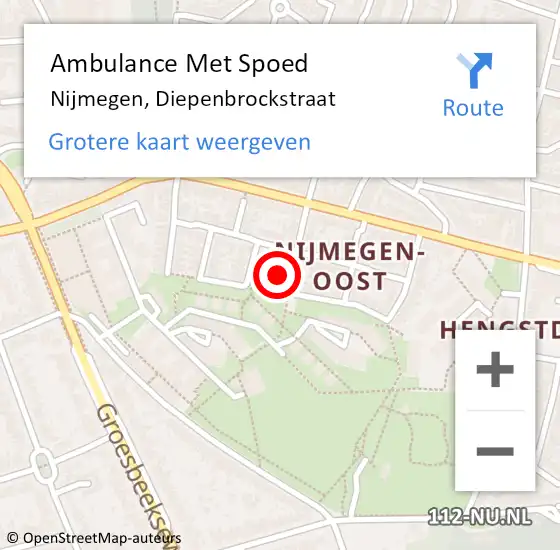 Locatie op kaart van de 112 melding: Ambulance Met Spoed Naar Nijmegen, Diepenbrockstraat op 25 oktober 2017 20:09