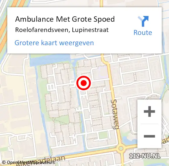 Locatie op kaart van de 112 melding: Ambulance Met Grote Spoed Naar Roelofarendsveen, Lupinestraat op 25 oktober 2017 21:07