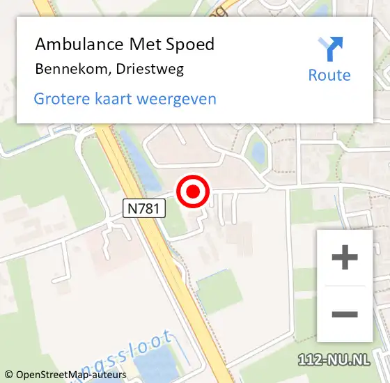 Locatie op kaart van de 112 melding: Ambulance Met Spoed Naar Bennekom, Driestweg op 25 oktober 2017 22:06