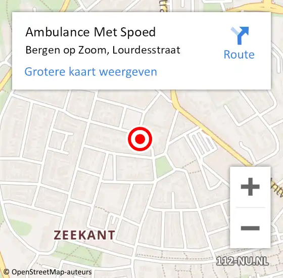 Locatie op kaart van de 112 melding: Ambulance Met Spoed Naar Bergen op Zoom, Lourdesstraat op 25 oktober 2017 23:16