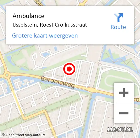 Locatie op kaart van de 112 melding: Ambulance IJsselstein, Roest Crolliusstraat op 25 oktober 2017 23:37