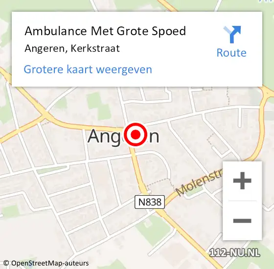 Locatie op kaart van de 112 melding: Ambulance Met Grote Spoed Naar Angeren, Kerkstraat op 26 oktober 2017 01:46