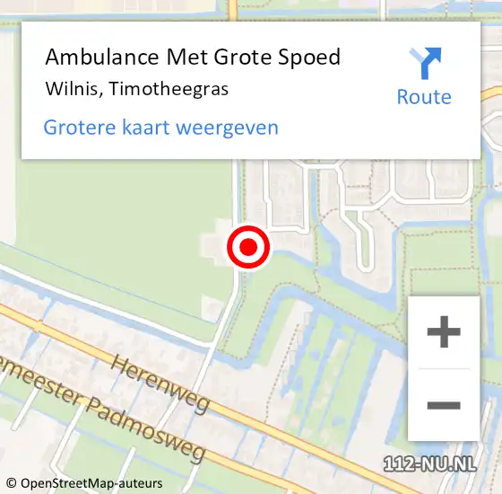 Locatie op kaart van de 112 melding: Ambulance Met Grote Spoed Naar Wilnis, Timotheegras op 26 oktober 2017 03:53