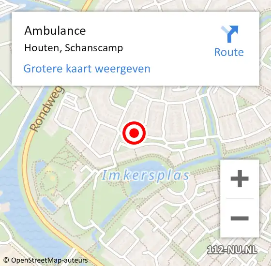 Locatie op kaart van de 112 melding: Ambulance Houten, Schanscamp op 26 oktober 2017 04:49