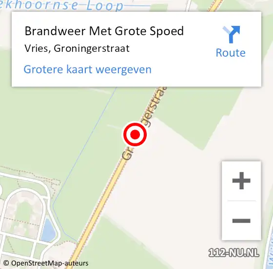 Locatie op kaart van de 112 melding: Brandweer Met Grote Spoed Naar Vries, Groningerstraat op 26 oktober 2017 08:06