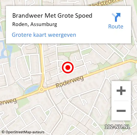 Locatie op kaart van de 112 melding: Brandweer Met Grote Spoed Naar Roden, Assumburg op 26 oktober 2017 09:31