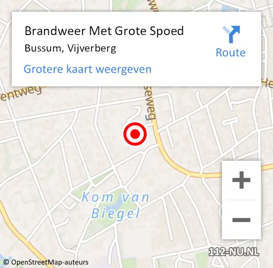 Locatie op kaart van de 112 melding: Brandweer Met Grote Spoed Naar Bussum, Vijverberg op 26 oktober 2017 10:36