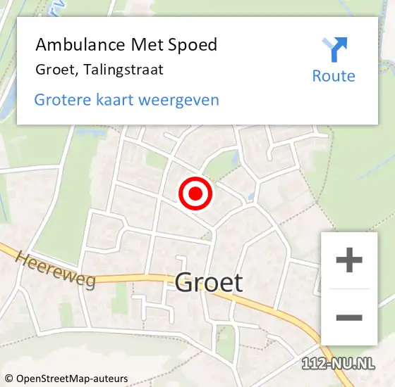 Locatie op kaart van de 112 melding: Ambulance Met Spoed Naar Groet, Talingstraat op 26 oktober 2017 11:45