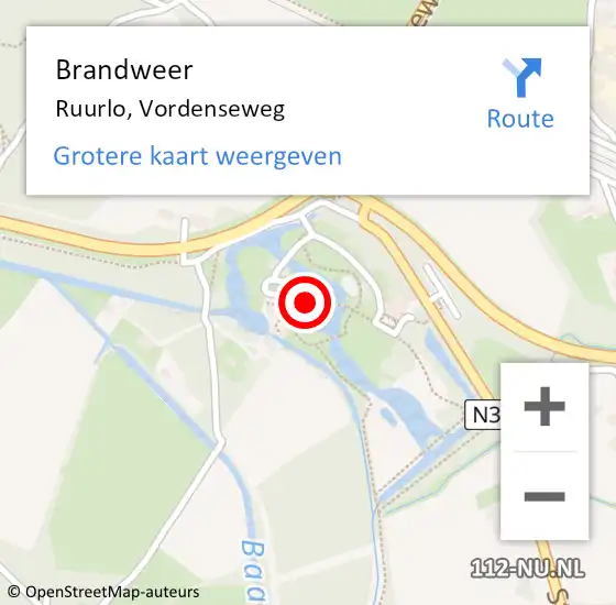 Locatie op kaart van de 112 melding: Brandweer Ruurlo, Vordenseweg op 26 oktober 2017 12:10