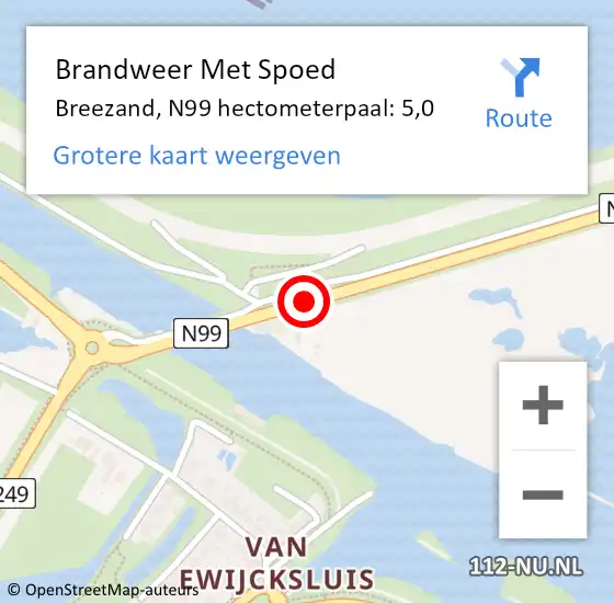 Locatie op kaart van de 112 melding: Brandweer Met Spoed Naar Breezand, N99 hectometerpaal: 5,0 op 26 oktober 2017 12:34
