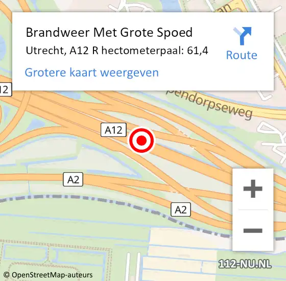 Locatie op kaart van de 112 melding: Brandweer Met Grote Spoed Naar Utrecht, A12 R hectometerpaal: 61,4 op 26 oktober 2017 14:54