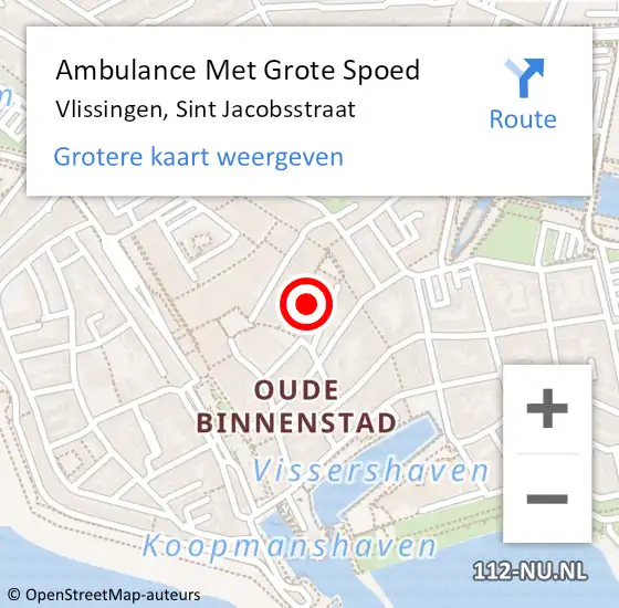 Locatie op kaart van de 112 melding: Ambulance Met Grote Spoed Naar Vlissingen, Sint Jacobsstraat op 26 oktober 2017 15:39