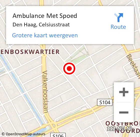 Locatie op kaart van de 112 melding: Ambulance Met Spoed Naar Den Haag, Celsiusstraat op 26 oktober 2017 16:08