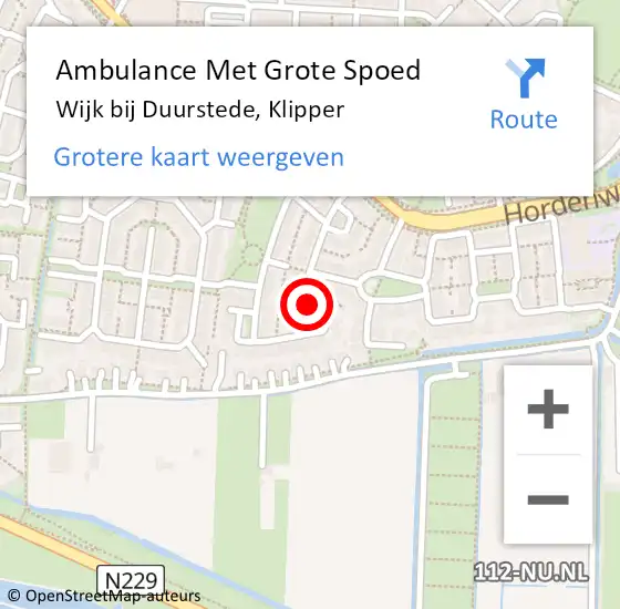 Locatie op kaart van de 112 melding: Ambulance Met Grote Spoed Naar Wijk bij Duurstede, Klipper op 26 oktober 2017 17:53