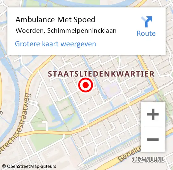 Locatie op kaart van de 112 melding: Ambulance Met Spoed Naar Woerden, Schimmelpennincklaan op 26 oktober 2017 20:05