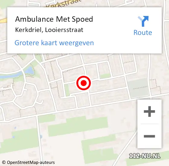 Locatie op kaart van de 112 melding: Ambulance Met Spoed Naar Kerkdriel, Looiersstraat op 26 oktober 2017 20:11