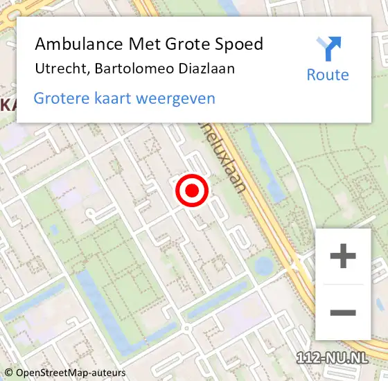 Locatie op kaart van de 112 melding: Ambulance Met Grote Spoed Naar Utrecht, Bartolomeo Diazlaan op 26 oktober 2017 20:32