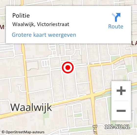 Locatie op kaart van de 112 melding: Politie Waalwijk, Victoriestraat op 26 oktober 2017 21:03