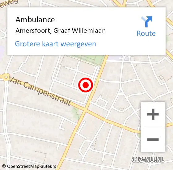 Locatie op kaart van de 112 melding: Ambulance Amersfoort, Graaf Willemlaan op 26 oktober 2017 21:04