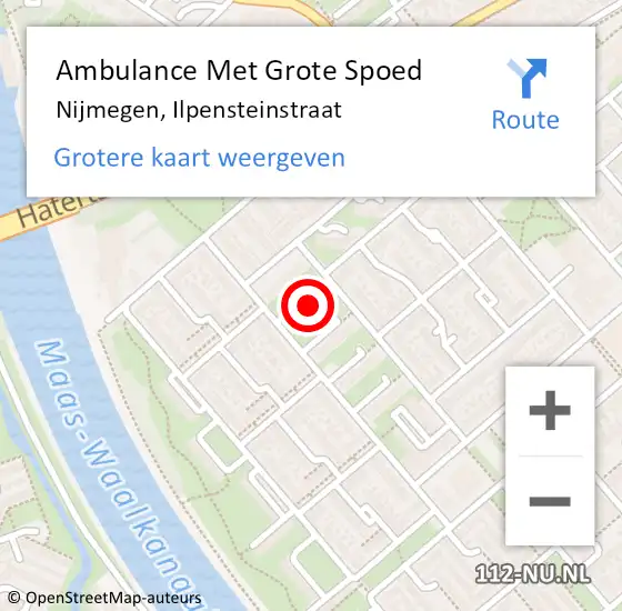 Locatie op kaart van de 112 melding: Ambulance Met Grote Spoed Naar Nijmegen, Ilpensteinstraat op 26 oktober 2017 22:02