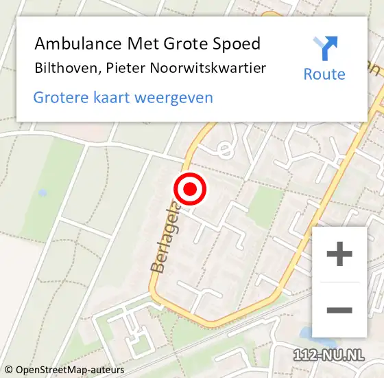 Locatie op kaart van de 112 melding: Ambulance Met Grote Spoed Naar Bilthoven, Pieter Noorwitskwartier op 26 oktober 2017 23:04