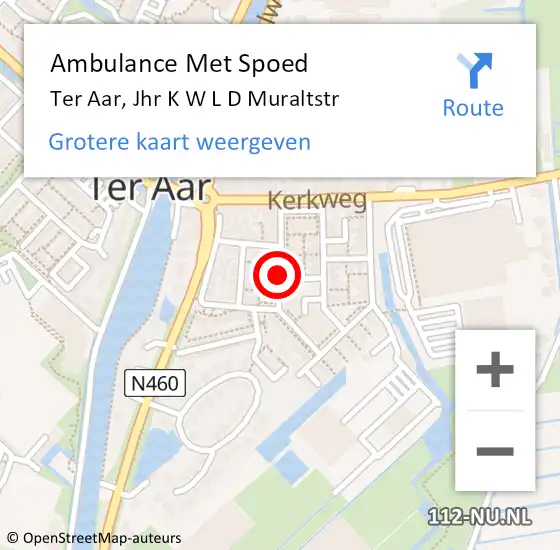 Locatie op kaart van de 112 melding: Ambulance Met Spoed Naar Ter Aar, Jhr K W L D Muraltstr op 26 oktober 2017 23:27