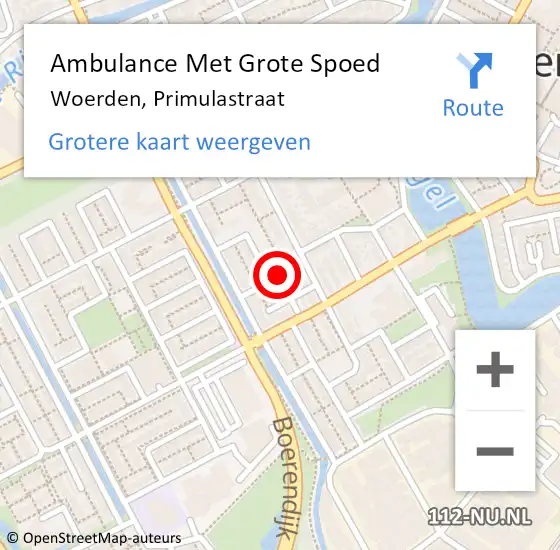 Locatie op kaart van de 112 melding: Ambulance Met Grote Spoed Naar Woerden, Primulastraat op 26 oktober 2017 23:43