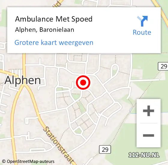 Locatie op kaart van de 112 melding: Ambulance Met Spoed Naar Alphen, Baronielaan op 27 oktober 2017 08:24
