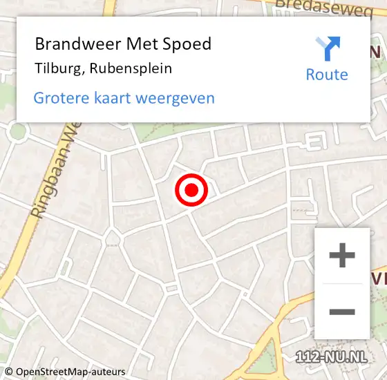 Locatie op kaart van de 112 melding: Brandweer Met Spoed Naar Tilburg, Rubensplein op 27 oktober 2017 08:33