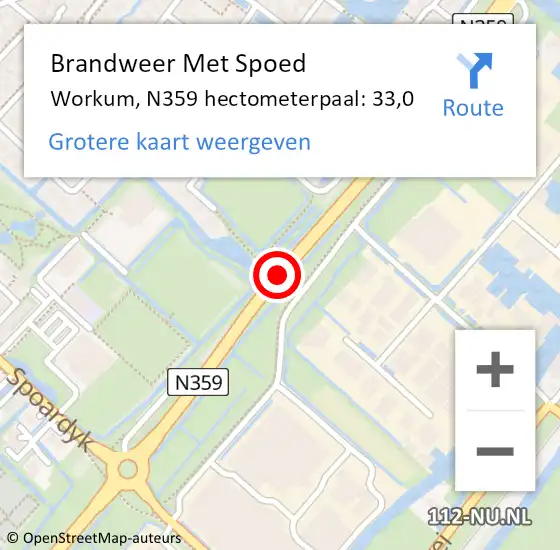 Locatie op kaart van de 112 melding: Brandweer Met Spoed Naar Workum, N359 hectometerpaal: 33,0 op 27 oktober 2017 10:46