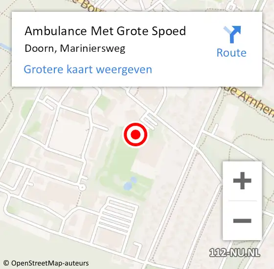 Locatie op kaart van de 112 melding: Ambulance Met Grote Spoed Naar Doorn, Mariniersweg op 27 oktober 2017 11:09