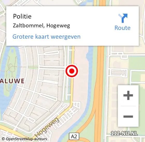 Locatie op kaart van de 112 melding: Politie Zaltbommel, Hogeweg op 27 oktober 2017 11:30