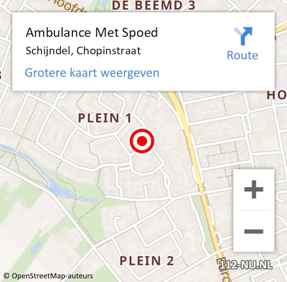 Locatie op kaart van de 112 melding: Ambulance Met Spoed Naar Schijndel, Chopinstraat op 27 oktober 2017 11:33