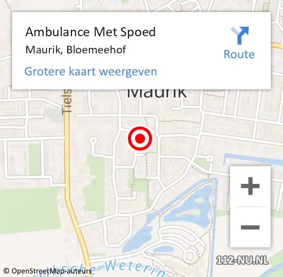 Locatie op kaart van de 112 melding: Ambulance Met Spoed Naar Maurik, Bloemeehof op 27 oktober 2017 11:55