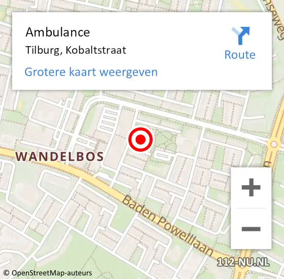 Locatie op kaart van de 112 melding: Ambulance Tilburg, Kobaltstraat op 27 oktober 2017 12:04