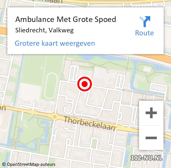 Locatie op kaart van de 112 melding: Ambulance Met Grote Spoed Naar Sliedrecht, Valkweg op 27 oktober 2017 14:56