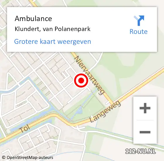 Locatie op kaart van de 112 melding: Ambulance Klundert, van Polanenpark op 27 oktober 2017 15:06